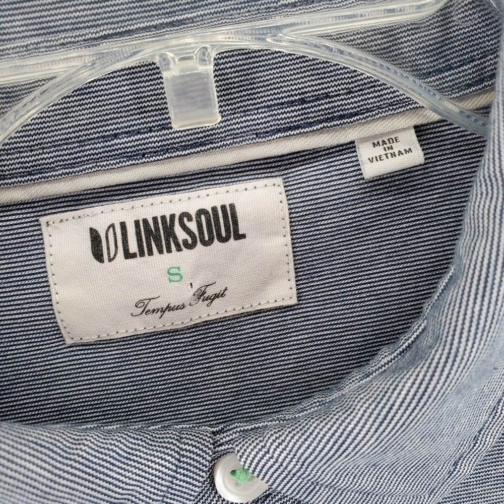 Linksoul Polo Shirt Mens S Gray Pin Stripe Short Sleeves Tempus Fugit Cotton - Picture 6 of 13